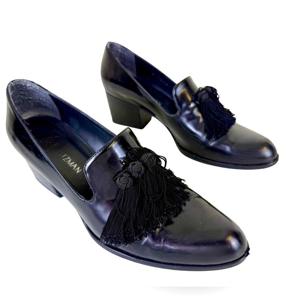 STUART WEITZMAN HEEL LOAFERS WITH TASSEL DETAIL
